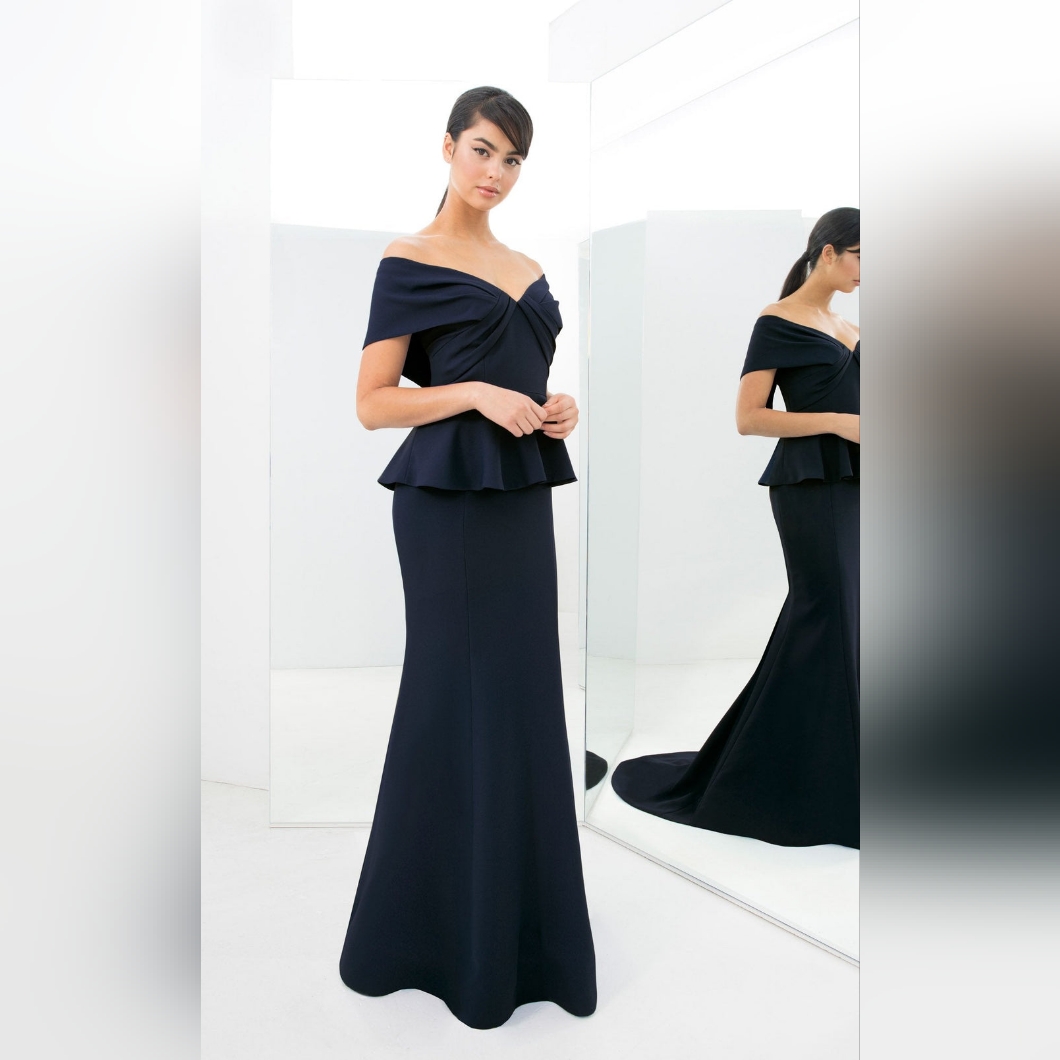 Nwt Alexander By Daymor 1368 Off Shoulder Peplum Long Dress- Midnight